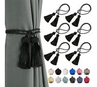 BEL AVENIR 6 Pack Curtain Handmade Tiebacks Decorative Curtain Holdbacks with Tassel (Black, 6 Pack)