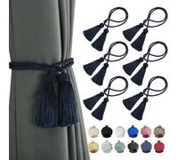 BEL AVENIR 6 Pack Curtain Handmade Tiebacks Decorative Curtain Holdbacks with Tassel (Navy, 6 Pack)