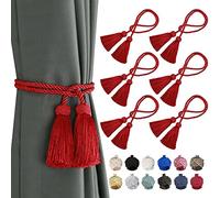 BEL AVENIR 6 Pack Curtain Handmade Tiebacks Decorative Curtain Holdbacks with Tassel (Red, 6 Pack)