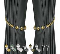 BEL AVENIR Crystal Curtain Tiebacks, Beaded Handmade Curtain with 2 Metal Screw Hooks Decorative Holdbacks Rope(Gold, 2pack)