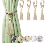 BEL AVENIR Curtain Tassel Tiebacks Handmade Rope Ties Drapery Holdbacks for Home Office Decor 4 Pack (Gold)