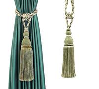 BEL AVENIR Curtain Tiebacks Hand Craft Elegant Curtain Rope Tiers Luxurious Full Tassel Drape Holdbacks for Home Office Decor (Green, 1)