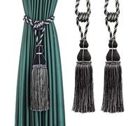 BEL AVENIR Curtain Tiebacks Hand Craft Elegant Curtain Rope Tiers Luxurious Full Tassel Drape Holdbacks for Home Office Decor (Black, 2)