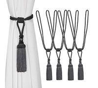 BEL AVENIR Curtain Tiebacks Hand-Woven Rope Ties Tassel Holdbacks for Home Office Decor 4 Pack (Charcoal)