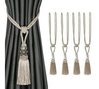 BEL AVENIR Curtain Tiebacks Handmade Tassels Crystal Rope Tie Holdbacks Home Decorative 4 Pack (Beige)