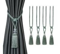 BEL AVENIR Curtain Tiebacks Handmade Tassels Crystal Rope Tie Holdbacks Home Decorative 4 Pack (Blue)