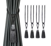 BEL AVENIR Curtain Tiebacks Handmade Tassels Crystal Rope Tie Holdbacks Home Decorative 4 Pack (Charcoal)