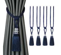 BEL AVENIR Curtain Tiebacks Handmade Tassels Crystal Rope Tie Holdbacks Home Decorative 4 Pack (Navy)