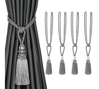 BEL AVENIR Curtain Tiebacks Handmade Tassels Crystal Rope Tie Holdbacks Home Decorative 4 Pack (Silver)
