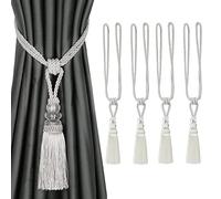 BEL AVENIR Curtain Tiebacks Handmade Tassels Crystal Rope Tie Holdbacks Home Decorative 4 Pack (White)