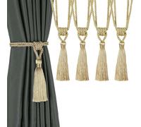 BEL AVENIR Curtain Tiebacks Tassel Tie-Backs, Rope Curtain tie Backs Handmade Curtain Holdbacks Made from Polyester(Gold, 4p)