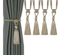 BEL AVENIR Curtain Tiebacks Tassel Tie-Backs, Rope Curtain tie Backs Handmade Curtain Holdbacks Made from Polyester(Flaxen, 4p)