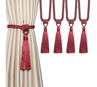 BEL AVENIR Curtain Tiebacks Tassel Tie-Backs, Rope Curtain tie Backs Handmade Curtain Holdbacks Made from Polyester(Red, 4p)