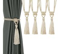 BEL AVENIR Curtain Tiebacks Tassel Tie-Backs, Rope Curtain tie Backs Handmade Curtain Holdbacks Made from Polyester(Beige, 4p)