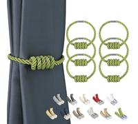 BEL AVENIR Magnetic Curtain Tiebacks, Decorative Drapery Holdbacks Modern Woven Tie-Backs with Exquisite Knot (Green, 6 Pack)