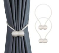 BEL AVENIR Magnetic Curtain Tiebacks European Style Strong Magnetic Handmade Rope Curtain Holders for Home Office Decorative(Light Beige, 2P)