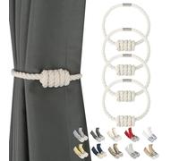BEL AVENIR Magnetic Curtain Tiebacks, Modern Woven Tie-Backs with Exquisite Knot, Drapery Holdbacks for Home Decoration (Cotton, 4 Pack)
