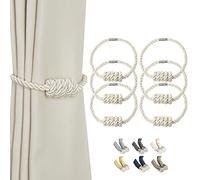 BEL AVENIR Magnetic Curtain Tiebacks, Modern Woven Tie-Backs with Exquisite Knot, Drapery Holdbacks for Home Decoration (Beige, 6 Pack)
