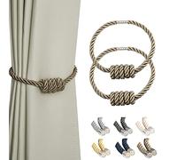 BEL AVENIR Magnetic Curtain Tiebacks, Modern Woven Tie-Backs with Exquisite Knot, Drapery Holdbacks for Home Decoration (Flaxen, 2 Pack)