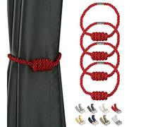 BEL AVENIR Magnetic Curtain Tiebacks, Modern Woven Tie-Backs with Exquisite Knot, Drapery Holdbacks for Home Decoration (Red, 4 Pack)