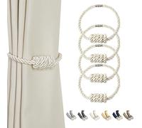BEL AVENIR Magnetic Curtain Tiebacks, Modern Woven Tie-Backs with Exquisite Knot, Drapery Holdbacks for Home Decoration (Beige, 4 Pack)