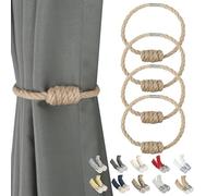 BEL AVENIR Magnetic Curtain Tiebacks, Modern Woven Tie-Backs with Exquisite Knot, Drapery Holdbacks for Home Decoration (Jute, 4 Pack)