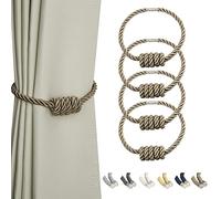 BEL AVENIR Magnetic Curtain Tiebacks, Modern Woven Tie-Backs with Exquisite Knot, Drapery Holdbacks for Home Decoration (Flaxen, 4 Pack)