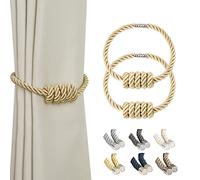 BEL AVENIR Magnetic Curtain Tiebacks, Modern Woven Tie-Backs with Exquisite Knot, Drapery Holdbacks for Home Decoration (Gold, 2 Pack)