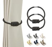 BEL AVENIR Magnetic Curtain Tiebacks, Modern Woven Tie-Backs with Exquisite Knot, Drapery Holdbacks for Home Decoration (Charcoal, 2 Pack)
