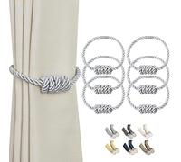 BEL AVENIR Magnetic Curtain Tiebacks, Modern Woven Tie-Backs with Exquisite Knot, Drapery Holdbacks for Home Decoration (Silver, 6 Pack)