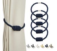 BEL AVENIR Magnetic Curtain Tiebacks, Modern Woven Tie-Backs with Exquisite Knot, Drapery Holdbacks for Home Decoration (Navy, 4 Pack)