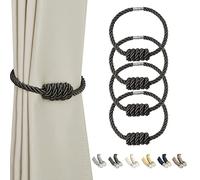 BEL AVENIR Magnetic Curtain Tiebacks, Modern Woven Tie-Backs with Exquisite Knot, Drapery Holdbacks for Home Decoration (Charcoal, 4 Pack)