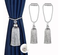 BEL AVENIR Magnetic Curtain Tiebacks Tassel Ties Backs Holdbacks Rope Convenient Drapes Handmade Home Office Decorative (Silver)
