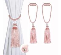 BEL AVENIR Magnetic Curtain Tiebacks Tassel Ties Backs Holdbacks Rope Convenient Drapes Handmade Home Office Decorative (Pink)