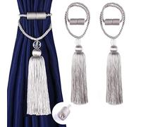 BEL AVENIR Magnetic Curtain Tiebacks Tassel Ties Backs Holdbacks Rope Convenient Drapes Handmade Home Office Decorative (Silver)