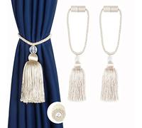 BEL AVENIR Magnetic Curtain Tiebacks Tassel Ties Backs Holdbacks Rope Convenient Drapes Handmade Home Office Decorative (Beige)