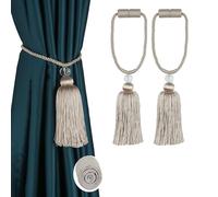 BEL AVENIR Magnetic Curtain Tiebacks Tassel Ties Backs Holdbacks Rope Convenient Drapes Handmade Home Office Decorative (Khaki, B)