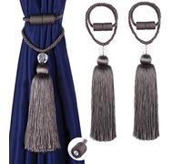 BEL AVENIR Magnetic Curtain Tiebacks Tassel Ties Backs Holdbacks Rope Convenient Drapes Handmade Home Office Decorative (Charcoal)