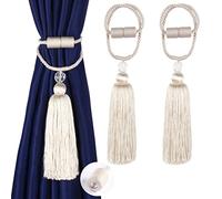 BEL AVENIR Magnetic Curtain Tiebacks Tassel Ties Backs Holdbacks Rope Convenient Drapes Handmade Home Office Decorative (Beige)