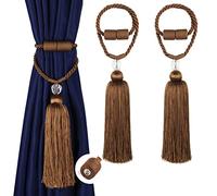BEL AVENIR Magnetic Curtain Tiebacks Tassel Ties Backs Holdbacks Rope Convenient Drapes Handmade Home Office Decorative (Dark Coffee)