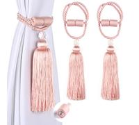 BEL AVENIR Magnetic Curtain Tiebacks Tassel Ties Backs Holdbacks Rope Convenient Drapes Handmade Home Office Decorative (Pink)
