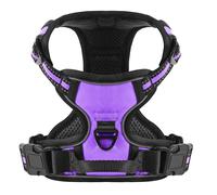 Belababy Dog Harness Small Medium Large No Pull, Adjustable Reflective Front Clip Dog Harness with Easy Control Handle, 2 Metal Rings for Training or Walking, Purple S