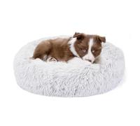 Belababy Donut Dog Cat Bed, Calming Doughnut Fluffy Dog Cat Bed Small Medium Large Washable with Soft Plush, Anti Anxiety Round Dog Puppy Bed with Anti-Slip Bottom (M, Light Grey)