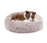 Belababy Donut Dog Cat Bed, Calming Doughnut Fluffy Dog Cat Bed Small Medium Large Washable with Soft Plush, Anti Anxiety Round Dog Puppy Bed with Anti-Slip Bottom (M, Brown)