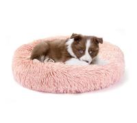 Belababy Donut Dog Cat Bed, Calming Doughnut Fluffy Dog Cat Bed Small Medium Large Washable with Soft Plush, Anti Anxiety Round Dog Puppy Bed with Anti-Slip Bottom (L, Pink)