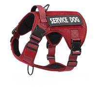 Belababy Tactical Anti Pull Dog Harness Small Medium Large, Adjustable Front Clip Service Dog Vest with Handle, Breathable Military Assistance Harness for Working Training, Burgundy Red, XL