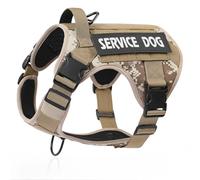Belababy Tactical Anti Pull Dog Harness Small Medium Large, Adjustable Front Clip Service Dog Vest with Handle, Breathable Military Assistance Harness for Working Training, Yellow Camo, L