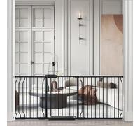 BELABB Extra Wide Baby Gate Tension Indoor Safety Gates Black Metal Large Pet Gate Pressure Mounted Walk Through Long Dog Gate for The House Doorways Stairs (76.3 Inch-81.2 Inch/194cm-206cm, Black)