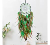 BELACASA Agate Starry Sky Dream Catcher Ornaments Colorful Feather Woven Decorations wall Hanging Home Decoration Handmade Bedroom wall Hanging (Green Feather - 1pc)