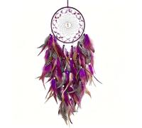 BELACASA Agate Starry Sky Dream Catcher Ornaments Colorful Feather Woven Decorations wall Hanging Home Decoration Handmade Bedroom wall Hanging (PurpIe Feather - 1pc)